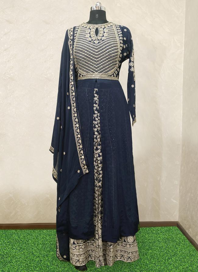 Pure Chiffon Blue Wedding Wear Hand Work Readymade Salwaar Suit